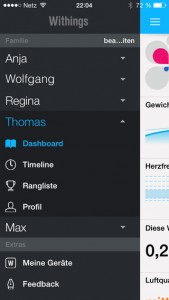 Withings-App - Auswahl der Person